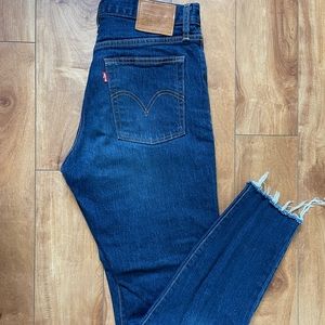 Levis wedgie dark wash straight leg raw hem real denim jeans